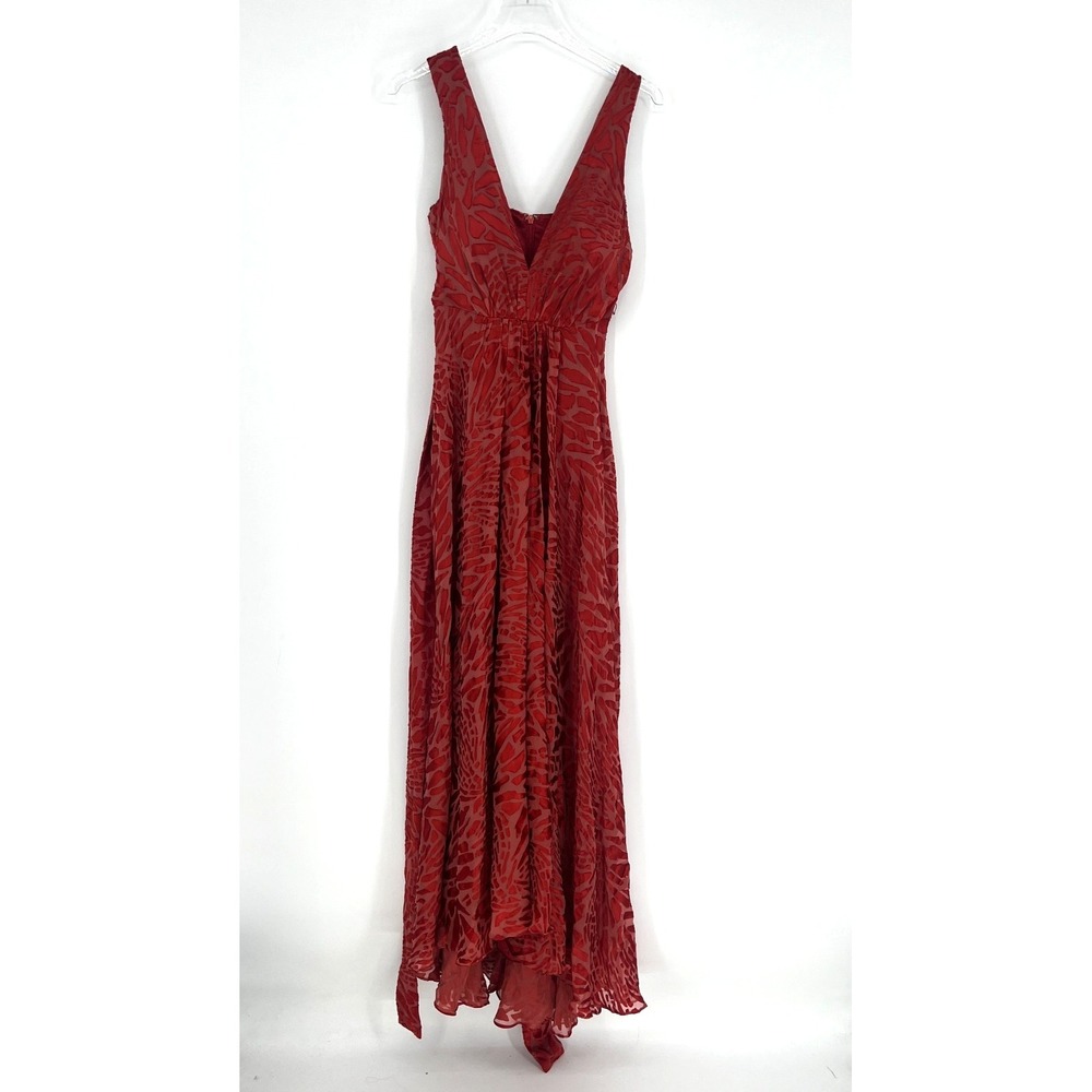 Vtg Marc Bouwer Glamit Dress Womens 2 Y2K Red Burnout Maxi Prom Event Black Tie